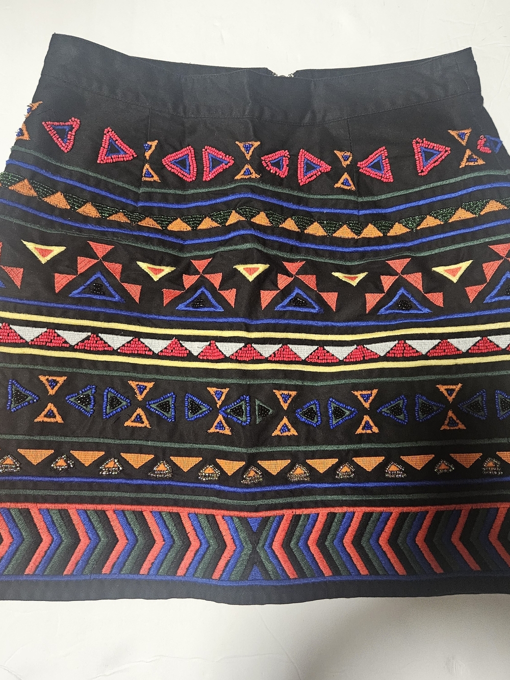 Sam Edelman Black Mini Skirt with Multicolor Tribal Embroidery